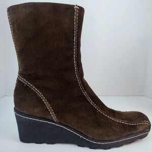 Nine West Brown Suede Wedge Booties Wedge Heel Size 8 Y2K  Stitching